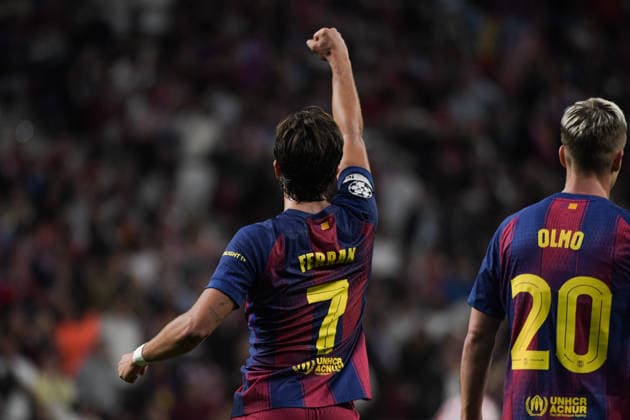 UEFA Champions League Quarter Finals Atletico Madrid v Barcelona Ferran Torres of FC Barcelona, Barca celebrate his goal during the UEFA Champions League Quarter Finals match Atletico Madrid vs Barcelona at Riyadh Air Metropolitano, Madrid, Spain on 14 April 2026 (Photo by Samuel Carreno News Images) Madrid Riyadh Air Metropolitano Madrid Spain Copyright: xSamuelxCarreno NewsxImagesx