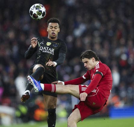 Liverpool v PSG, UEFA Champions League, Quater Final, 2nd Leg 14.04.26 Liverpool v PSG, UEFA Champions League, Quater Final, 2nd Leg Bradley Ormesher The Times Milos Kerkez of Liverpool  Copyright: xBradleyxOrmesherx NINTCHDBPICT001073543768
