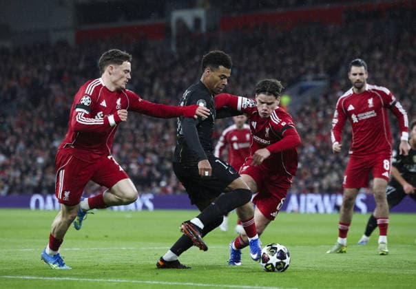 Liverpool v PSG, UEFA Champions League, Quater Final, 2nd Leg 14.04.26 Liverpool v PSG, UEFA Champions League, Quater Final, 2nd Leg Bradley Ormesher The Times Milos Kerkez, Florian Wirtz of Liverpool and Desire Doue of PSG  Copyright: xBradleyxOrmesherx NINTCHDBPICT001073544968
