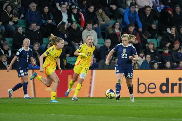 RECORD DATE NOT STATED 14th April 2026; Easter Road, Edinburgh, Scotland; Womens World Cup Qualifier Football, Scotland versus Belgium; Erin Cuthbert of Scotland on the ball AlecxBrown