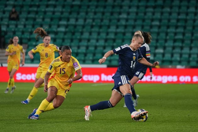 RECORD DATE NOT STATED 14th April 2026; Easter Road, Edinburgh, Scotland; Womens World Cup Qualifier Football, Scotland versus Belgium; Rachel McLauchlan of Scotland turns on the ball AlecxBrown
