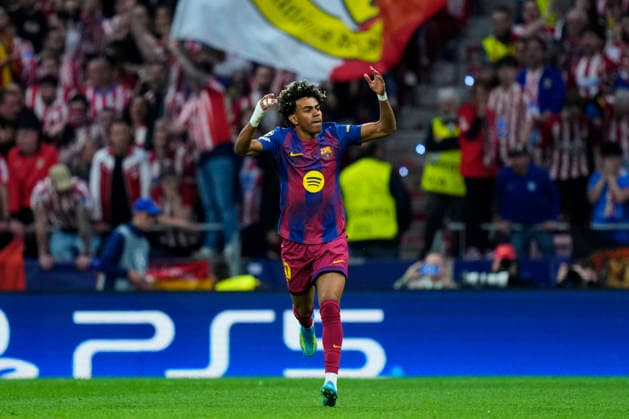 ESP: Atletico de Madrid - FC Barcelona, Barca UEFA Champions League. Quarter-Finals, second leg. Lamine Yamal of FC Barcelona celebrates after scoring the 0-1 during the UEFA Champions League match, Quarter-Finals, second leg, between Atletico de Madrid and FC Barcelona played at Riyadh Metropolitano Stadium on April 14, 2026 in Madrid. kpng Copyright: xCesarxCebollax xPRESSINPHOTOx PS_260416_BAR_ATM_2526_004