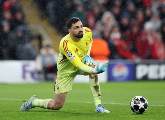 Liverpool, England, 14th April 2026. Giorgi Mamardashvili of Liverpool during the Liverpool vs Paris Saint Germain UEFA Champions League quarter final 2nd leg match at Anfield, Liverpool. Picture credit should read: Jessica Hornby Sportimage EDITORIAL USE ONLY. No use with unauthorised audio, video, data, fixture lists, club league logos or live services. Online in-match use limited to 120 images, no video emulation. No use in betting, games or single club league player publications. SPI_073_JH_Liverpool_PSG SPI-4687-0073