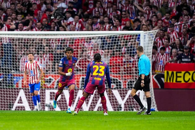 April 14, 2026, Madrid, Madrid, Spain: Lamine Yamal of FC Barcelona, Barca celebrates a goal during the UEFA Champions League 2025 26 Quarter-Final Second Leg match between Atletico de Madrid and FC Barcelona at Riyadh Air Metropolitano on April 14, 2026, in Madrid, Spain. Atletico De Madrid V FC Barcelona - UEFA Champions League 2025 26 Quarter-Final Second Leg  - ZUMAa181 20260414_zaa_a181_241 Copyright: xOscarxJ.xBarrosox