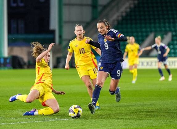 Scotland Women captain Caroline Weir tackled by Valesca Ampoorter of Belgium Women. Scotland Women v Belgium Women, FIFA 2027 Women s World Cup Qualifying, Football, Easter Road, Edinburgh, UK - 14 Apr 2026Edinburgh Easter Road United Kingdom EDITORIAL USE ONLY No use with unauthorised audio, video, data, fixture lists, club league logos or live services. Online in-match use limited to 120 images, no video emulation. No use in betting, games or single club league player publications. Copyright: xStuartxWallace Shutterstockx 16828526ac