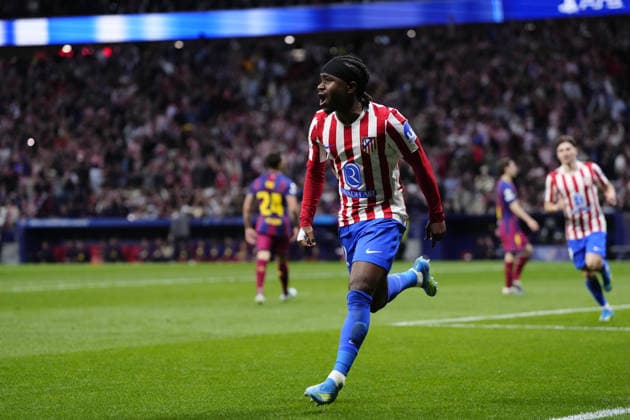Atletico Madrid v FC Barcelona, Barca - UEFA Champions League Quarter-Final Second Leg MADRID, SPAIN - APRIL 14: Ademola Lookman second striker of Atletico de Madrid and Nigeria celebrates after scoring his sides first goal during the UEFA Champions League 2025 26 Quarter-Final Second Leg match between Club Atletico de Madrid and FC Barcelona at Estadio Riyadh Air Metropolitano on April 14, 2026 in Madrid, Spain. Jose Hernandez Anadolu Madrid Spain. Editorial use only. Please get in touch for any other usage.  Copyright: x2026xAnadoluxJosexHernandezx