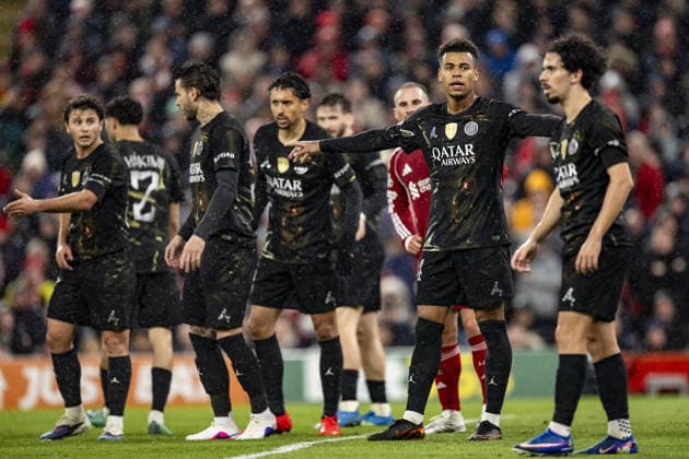 Liverpool v Paris Saint-Germain - UEFA Champions League 2025 26 LIVERPOOL, ENGLAND- APRIL 14: DÃ sirÃ DouÃ of Paris Saint-Germain gestures during a UEFA Champions League 2025 26 match between Liverpool and Paris Saint-Germain in Liverpool on April 14, 2026 (Photo by Will Palmer Sports Press Photo) LiverpoolUnited Kingdom  Copyright: xWillxPalmer SportsxPressxPhotox
