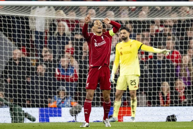 Liverpool v Paris Saint-Germain - UEFA Champions League 2025 26 LIVERPOOL, ENGLAND- APRIL 14: Virgil van Dijk of Liverpool gestures during a UEFA Champions League 2025 26 match between Liverpool and Paris Saint-Germain in Liverpool on April 14, 2026 (Photo by Will Palmer Sports Press Photo) LiverpoolUnited Kingdom  Copyright: xWillxPalmer SportsxPressxPhotox
