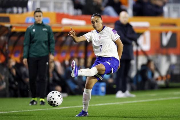 BREDA - Sakina Karchaoui of France during the World Cup qualifying match between the Netherlands (women) and France (women) at the Rat Verlegh Stadium on April 14, 2026 in Breda, the Netherlands. MAURICE VAN STEEN ANP FIFA Women s World Cup 2027 Qualifier 2025-2026 xVIxANPxSportx xMauricexvanxSteenxIVx 555804751 originalFilename: 555804751.jpg