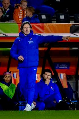 BREDA France coach Laurent Bonadei during the European qualifying match between the Netherlands and France at Rat Verlegh Stadium on April 14 in Breda, the Netherlands Photo by DeFodi Images