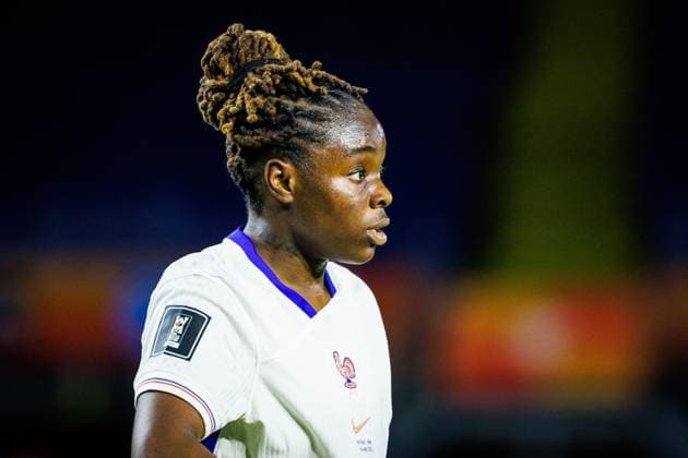 BREDA , 14-04-2026 , Rat Verlegh Stadion , Season 2025 2026 , Dutch UEFA worldcup qualification football , match between The Netherlands and France (women) , picture shows France player Baltimore Netherlands - France (women)  x203046127x Copyright:
