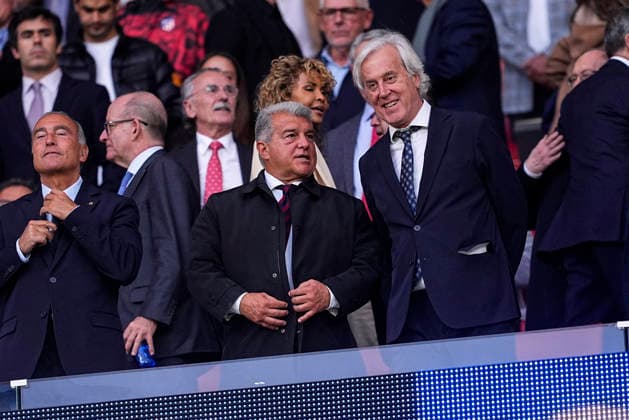 April 14, 2026, Madrid, Madrid, Spain: Joan Laporta, president of FC Barcelona, Barca is seen during the UEFA Champions League 2025 26 Quarter-Final Second Leg match between Atletico de Madrid and FC Barcelona at Riyadh Air Metropolitano on April 14, 2026, in Madrid, Spain. Madrid Spain - ZUMAa181 20260414_zaa_a181_258 Copyright: xOscarxJ.xBarrosox