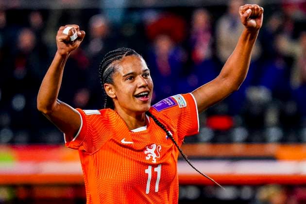 Esmee Brugts of the Netherlands celebrates after scoring her teams second goal Netherlands v France, FIFA Women s World Cup 2027 Qualifier, Netherlands v France, Rat Verlegh Stadion, April 14, 2026, Breda, Netherlands.