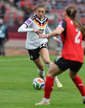 14 04 2026 Soccer womens soccer international World Cup qualifier qualifier qualifier for the 2027 World Cup Germany gg Austria Sportfoto Zink DaMa xdaxmax Jule Brand 22, Germany Chiara Anna D Angelo D Angelo 2, Austria