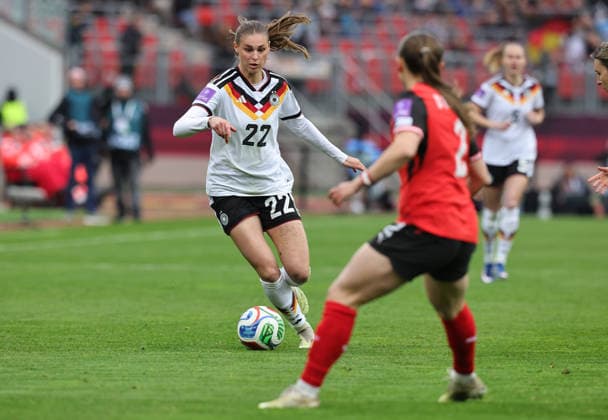 14 04 2026 Soccer womens soccer international World Cup qualifier qualifier qualifier for the 2027 World Cup Germany gg Austria Sportfoto Zink DaMa xdaxmax Jule Brand 22, Germany Chiara Anna D Angelo D Angelo 2, Austria