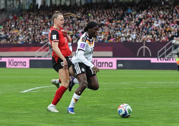 14 04 2026 Soccer womens soccer international World Cup qualifier qualifying match qualifying match for the 2027 World Cup Germany gg Austria Sportfoto Zink DaMa xdaxmax Virginia Kirchberger 13, Austria Nicole Anyomi 18, Germany