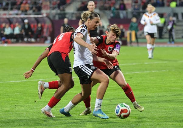 14 04 2026 Soccer womens soccer international World Cup qualifier qualifying match qualifying match for the 2027 World Cup Germany gg Austria Sportfoto Zink DaMa xdaxmax Naika Reissner 14, Austria Larissa Mühlhaus Muehlhaus 14, Germany Chiara Anna D Angelo D Angelo 2, Austria