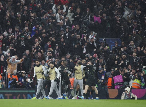 Liverpool v PSG, UEFA Champions League, Quater Final, 2nd Leg 14.04.26 Liverpool v PSG, UEFA Champions League, Quater Final, 2nd Leg Bradley Ormesher The Times Ousmane Dembélé of PSGcelebrates scoring his teams 1st goal 0-1  Copyright: xBradleyxOrmesherx NINTCHDBPICT001073556602