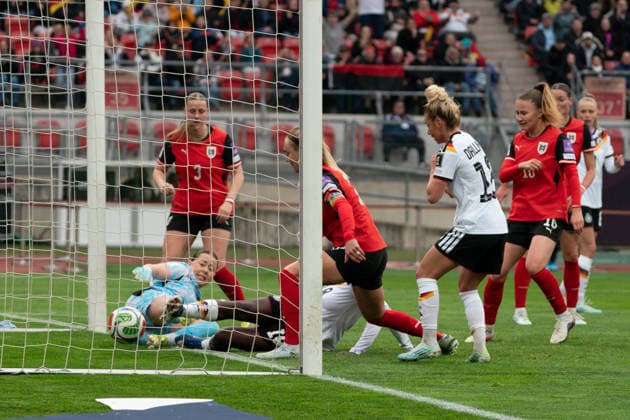 NUREMBERG, GERMANY - APRIL 14: Nicole Anyomi (18 Germany) score the goal during the FIFA Women s World Cup Qualification match between Germany and Austria at Max-Morlock-Stadion on April 14, 2026 in Nuremberg, Germany. (Photo by Qianru Zhang Press Photo) Copyright: xQianruxZhang SPPx Sportspressphoto_SPR129522
