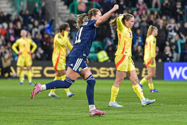 Scotland Women v Belgium Women FIFA Women s World Cup 2027 Qualifier Kathleen McGovern of Scotland Women celebrates her goal during the FIFA Women s World Cup 2027 Qualifier Group H match at Easter Road, Edinburgh 14 04 2026 UK Newspapers OUT Copyright: xJamiexJohnstonx FIL-23286-0128