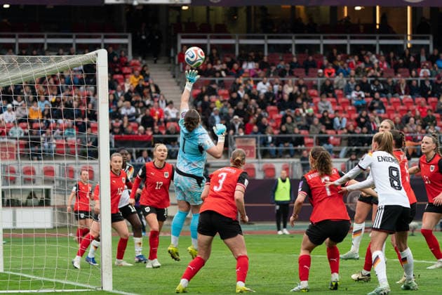 NUREMBERG, GERMANY - APRIL 14: Goalkeeper Mariella El Sherif (1 Austria) during the FIFA Women s World Cup Qualification match between Germany and Austria at Max-Morlock-Stadion on April 14, 2026 in Nuremberg, Germany. (Photo by Qianru Zhang Press Photo) Copyright: xQianruxZhang SPPx Sportspressphoto_SPR129549