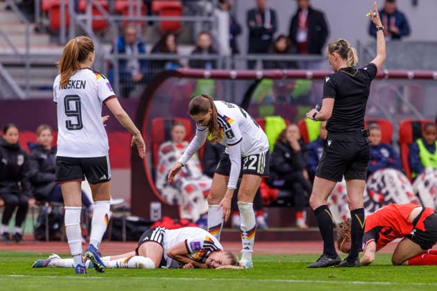 Nuremberg, Germany March 14, 2026 Womens World Cup qualification Germany vs. Austria In the picture Giulia Gwinn GER with pain on the ground DFB regulations prohibit any use of photographs as image sequences and or quasi video Max Morlock Stadion Bayern Copyright: xFotostandx xSchäferx