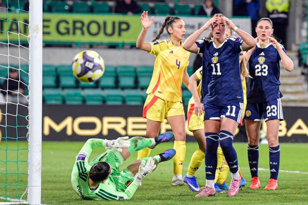 Scotland Women v Belgium Women FIFA Women s World Cup 2027 Qualifier Kathleen McGovern of Scotland Women reacts after a missed chance during the FIFA Women s World Cup 2027 Qualifier Group H match at Easter Road, Edinburgh 14 04 2026 UK Newspapers OUT Copyright: xJamiexJohnstonx FIL-23286-0157