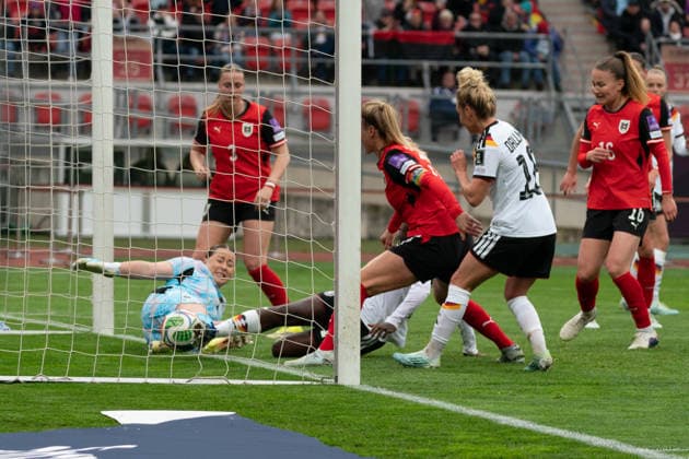 NUREMBERG, GERMANY - APRIL 14: Nicole Anyomi (18 Germany) score the goal during the FIFA Women s World Cup Qualification match between Germany and Austria at Max-Morlock-Stadion on April 14, 2026 in Nuremberg, Germany. (Photo by Qianru Zhang Press Photo) Copyright: xQianruxZhang SPPx Sportspressphoto_SPR129691