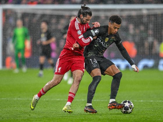 Liverpool v Paris Saint-Germain UEFA Champions League Desire Doue of Paris Saint-Germain and Dominik Szoboszlai of Liverpool during the UEFA Champions League Quarter-final Second Leg match at Anfield, Liverpool 14 04 2026 UK Newspapers OUT Copyright: xKarlxVallantinex FIL-23285-0038