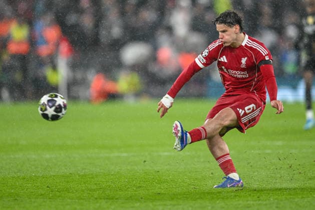 Liverpool v Paris Saint-Germain UEFA Champions League Milos Kerkez of Liverpool during the UEFA Champions League Quarter-final Second Leg match at Anfield, Liverpool 14 04 2026 UK Newspapers OUT Copyright: xKarlxVallantinex FIL-23285-0054