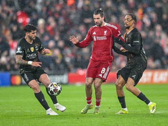 Liverpool v Paris Saint-Germain UEFA Champions League Dominik Szoboszlai of Liverpool during the UEFA Champions League Quarter-final Second Leg match at Anfield, Liverpool 14 04 2026 UK Newspapers OUT Copyright: xKarlxVallantinex FIL-23285-0070