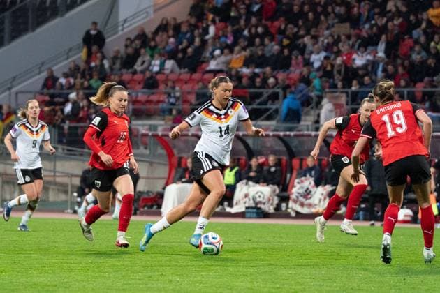 NUREMBERG, GERMANY - APRIL 14: Shekiera Martinez (14 Germany) during the FIFA Women s World Cup Qualification match between Germany and Austria at Max-Morlock-Stadion on April 14, 2026 in Nuremberg, Germany. (Photo by Qianru Zhang Press Photo) Copyright: xQianruxZhang SPPx Sportspressphoto_SPR129742
