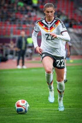 Jule Brand 22 Germany in action, Germany vs. Austria, DFB, Football, Women, Womens World Cup Qualification, Group stage, Group D, Matchday 3 of 6, Season 2025 26, 14 04 2026 Nuremberg Bavaria Germany Copyright: xkolbert-press MartinxAgüerax