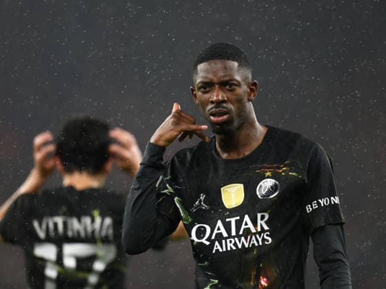 April 14, 2026, Liverpool, Merseyside, United Kingdom: OUSMANE DEMBELE 10 of PSG celebrates scoring his side s first goal in the UEFA Champions League 2025 26 Quarter-final Leg 2 game between LIVERPOOL FC and PARIS SAINT-GERMAIN at the Anfield Stadium in Liverpool, England. PSG won this game 2:0 and reaches the Semi-final with a score of 4:0 on aggregate. Soccer 2026: Champions League: Liverpool 0:2 PSG  - ZUMAc179 20260414_zep_c179_023 Copyright: xMickaelxChavetx
