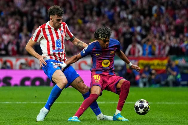 ESP: Atletico de Madrid - FC Barcelona, Barca UEFA Champions League. Quarter-Finals, second leg. Lamine Yamal of FC Barcelona and Matteo Ruggeri of Atletico de Madrid during the UEFA Champions League match, Quarter-Finals, second leg, between Atletico de Madrid and FC Barcelona played at Riyadh Metropolitano Stadium on April 14, 2026 in Madrid. kpng Copyright: xCesarxCebollax xPRESSINPHOTOx PS_260416_BAR_ATM_2526_067