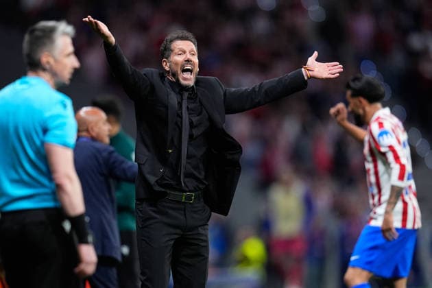 April 14, 2026, Madrid, Madrid, Spain: Diego Pablo Simeone, head coach of Atletico de Madrid, reacts during the UEFA Champions League 2025 26 Quarter-Final Second Leg match between Atletico de Madrid and FC Barcelona, Barca at Riyadh Air Metropolitano on April 14, 2026, in Madrid, Spain. Madrid Spain - ZUMAa181 20260414_zaa_a181_362 Copyright: xDennisxAgyemanx