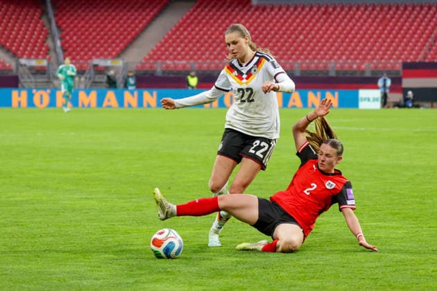 14 04 2026, xgrfx, Soccer World Cup Qualification Women , Germany Austria v l Jule Brand German Womens National Team , Chiara Dangelo Austria DFL DFB REGULATIONS PROHIBIT ANY USE OF PHOTOGRAPHS as IMAGE SEQUENCES and or QUASI VIDEO Nuremberg