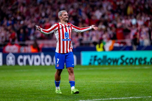 Atletico de Madrid v FC Barcelona, Barca - UEFA Champions League 2025 26 Quarter-Final Second Leg MADRID, SPAIN - APRIL 14: Antoine Griezmann of Atletico de Madrid celebrate with his teammates after winning the UEFA Champions League 2025 26 Quarter-Final Second Leg match between Atletico de Madrid and FC Barcelona at Estadio Riyadh Air Metropolitano on April 14, 2026 in Madrid, Spain. Madrid Estadio Riyadh Air Metropolitano Madrid Spain Copyright: xAlbertoxGardinx AGardin_20260414_Foot_Champ_Atl_Mad_Bar_101
