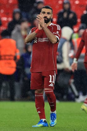 RECORD DATE NOT STATED 14th April 2026; Anfield, Liverpool, Merseyside, England; UEFA Champions League Football, Liverpool versus Paris Saint Germain; Mohammed Salah of Liverpool looks dejected at full time DavidxBlunsden