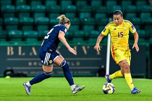 SOCCER WOMEN UEFA QUALIFIERS B4 MD3 SCOTLAND VS BELGIUM Mariam Abdulai Toloba (15) of Belgium pictured during a women football game between the national teams of Scotland and Belgium , called the Red Flames , on the third match day in League B Group B4 in the league stage of the 2026-27 UEFA Women s European Qualifiers competition , on Tuesday 14 April 2026 in Edinburgh , Scotland . PHOTO SPORTPIX Stijn Audooren Edinburgh Easter Road Stadium Scotland  Copyright: xSportpix.bex xStijnxAudoorenxStijnxAudoorenx