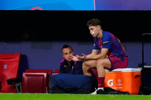 Atletico de Madrid v FC Barcelona, Barca - UEFA Champions League 2025 26 Quarter-Final Second Leg Fermin Lopez central midfield of Barcelona and Spain reacts sitting on the bench during the UEFA Champions League 2025 26 Quarter-Final Second Leg match between Club AtlÃ tico de Madrid and FC Barcelona at Estadio Riyadh Air Metropolitano on April 14, 2026 in Madrid, Spain. Madrid Spain  Copyright: xJosexBretonx originalFilename:bretonhernandez-atletico260414_npkj2.jpg