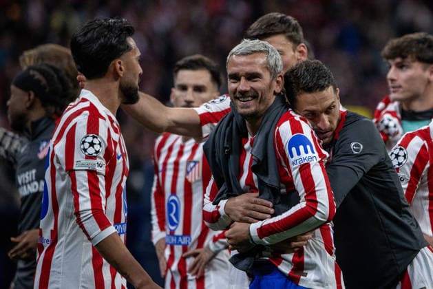April 14, 2026, Madrid, Spain: AtlÃ tico de Madrid players celebrate a goal during the UEFA Champions League quarter-final second leg match between AtlÃ tico de Madrid and FC Barcelona, Barca ??played at the Riyadh Air Metropolitano Stadium. Final score: AtlÃ tico de Madrid 1 - 2 FC Barcelona. Madrid Spain - ZUMAs197 20260414_aaa_s197_121 Copyright: xDavidxCanalesx