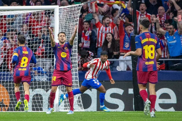 April 14, 2026, Madrid, Spain: Ademola Lookman of AtlÃ tico de Madrid seen in action during the UEFA Champions League quarter-final second leg match between AtlÃ tico de Madrid and FC Barcelona, Barca played at the Riyadh Air Metropolitano Stadium. Final score: AtlÃ tico de Madrid 1 - 2 FC Barcelona. Madrid Spain - ZUMAs197 20260414_aaa_s197_150 Copyright: xDavidxCanalesx