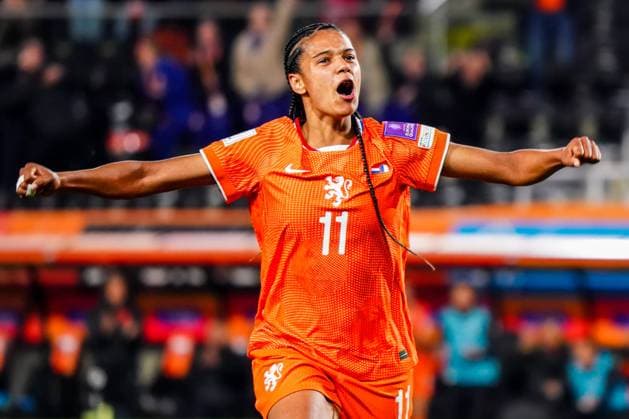 Esmee Brugts of the Netherlands celebrates the winning goal Netherlands v France, FIFA Women s World Cup 2027 Qualifier, Netherlands v France, Rat Verlegh Stadion, April 14, 2026, Breda, Netherlands.