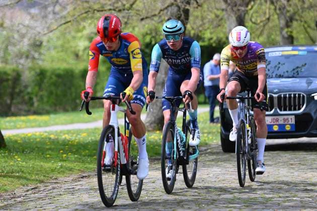 Ronde van Limburg 2026 Cycling Race TONGEREN, BELGIUM - APRIL 15 : Withen Philipsen Albert (DEN) of Lidl - Trek, Babovich Mikita (BLR) of Bahrain - Victorious during the 73rd edition of Ronde van Limburg an UCI Class 1.1 one day cycling road race for Men Elite of 178 km with start in Hasselt and finish in Tongeren on April 15, 2026 in Tongeren, Belgium, 15 04 2026 ( Motordriver Guy De Vuyst - Tongeren Belgium  Copyright: xVincentxKalutx