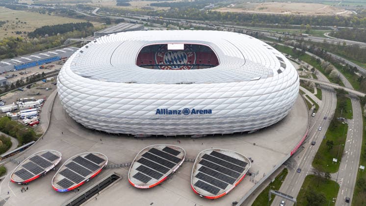 Bayern Munich v Real Madrid, UEFA Champions League General aerial stadium view outside the Allianz Arena before the Bayern Munich v Real Madrid UEFA Quarter-Final 2nd-Leg Champions League match at Allianz Arena, Munich, Germany on 15 April 2026 Credit: Ian Stephen Every Second Media Editorial use only. All images are copyright Every Second Media Limited. No images may be reproduced without prior permission. Copyright: xIMAGO EveryxSecondxMediax ESM-1914-0001 IanxStephenx xEveryxSecondxMediax
