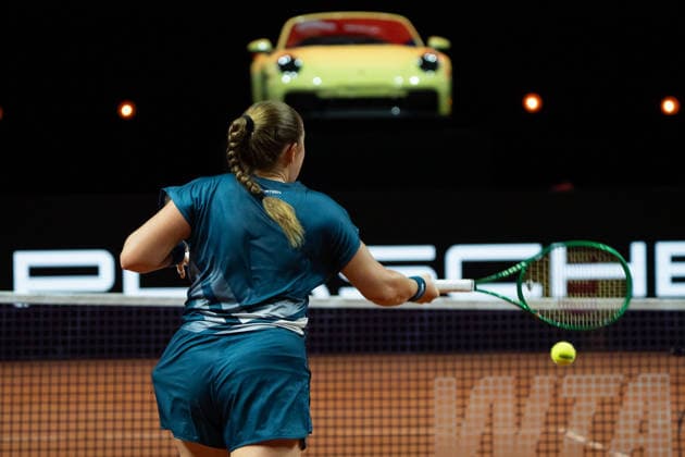 Jelena Ostapenko LAT in the picture on the ball, GER, Jelena Ostapenko vs Mirra Andreeva, Tennis, ATP Tournament, WTA 500, Porsche Tennis Grand Prix, 15 04 2026, GER, Jelena Ostapenko vs Mirra Andreeva, Tennis, ATP Tournament, WTA 500, Porsche Tennis Grand Prix, 15 04 2026, Stuttgart Copyright: xEibner-Pressefoto EdwardxCheungx EP_ECG