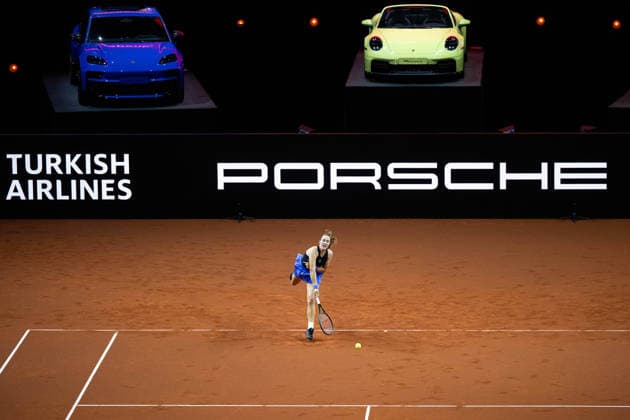 Mirra Andreeva Russia in the picture on the ball, Jelena Ostapenko Latvia vs Mirra Andreeva Russia , 1 round, GER, Porsche Tennis Grand Prix Stuttgart, WTA 500, 15 04 2026 GER, Porsche Tennis Grand Prix Stuttgart, WTA 500, 15 04 2026 Stuttgart Copyright: xEibner-Pressefoto Memmlerx EP_MMR