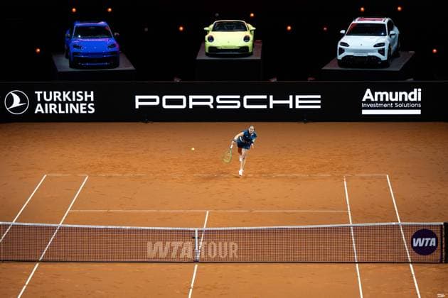 Jelena Ostapenko Latvia in the picture, Jelena Ostapenko Latvia vs Mirra Andreeva Russia , 1 round, GER, Porsche Tennis Grand Prix Stuttgart, WTA 500, 15 04 2026 GER, Porsche Tennis Grand Prix Stuttgart, WTA 500, 15 04 2026 Stuttgart Copyright: xEibner-Pressefoto Memmlerx EP_MMR