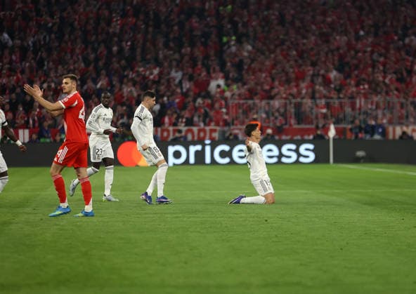 Football, Men, Champions League, 2025 2026 season, FC Bayern Munich Real Madrid, quarter-final second leg, Allianz Arena 0 1 by Arda Güler Gueler Real Madrid goal, jubilation
